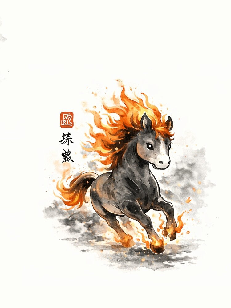 Watercolor Fiery Horse – Year of the Horse Zodiac Art by PunchDrop