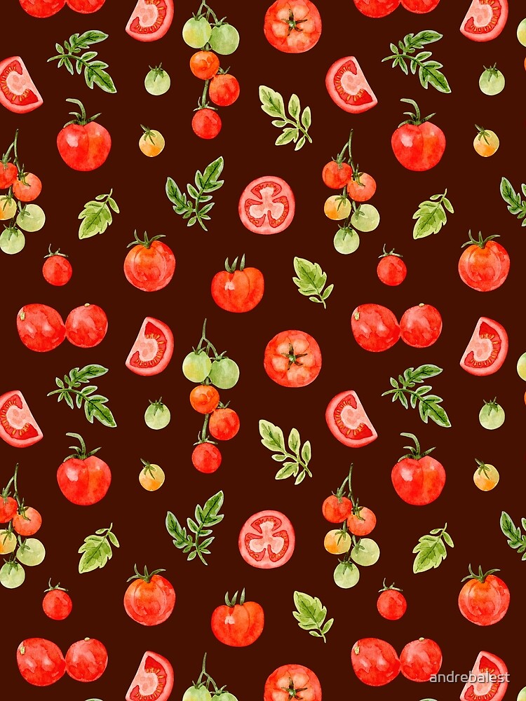 Tomatoes in Watercolor Pattern (Dark Red Background) by andrebalest.art