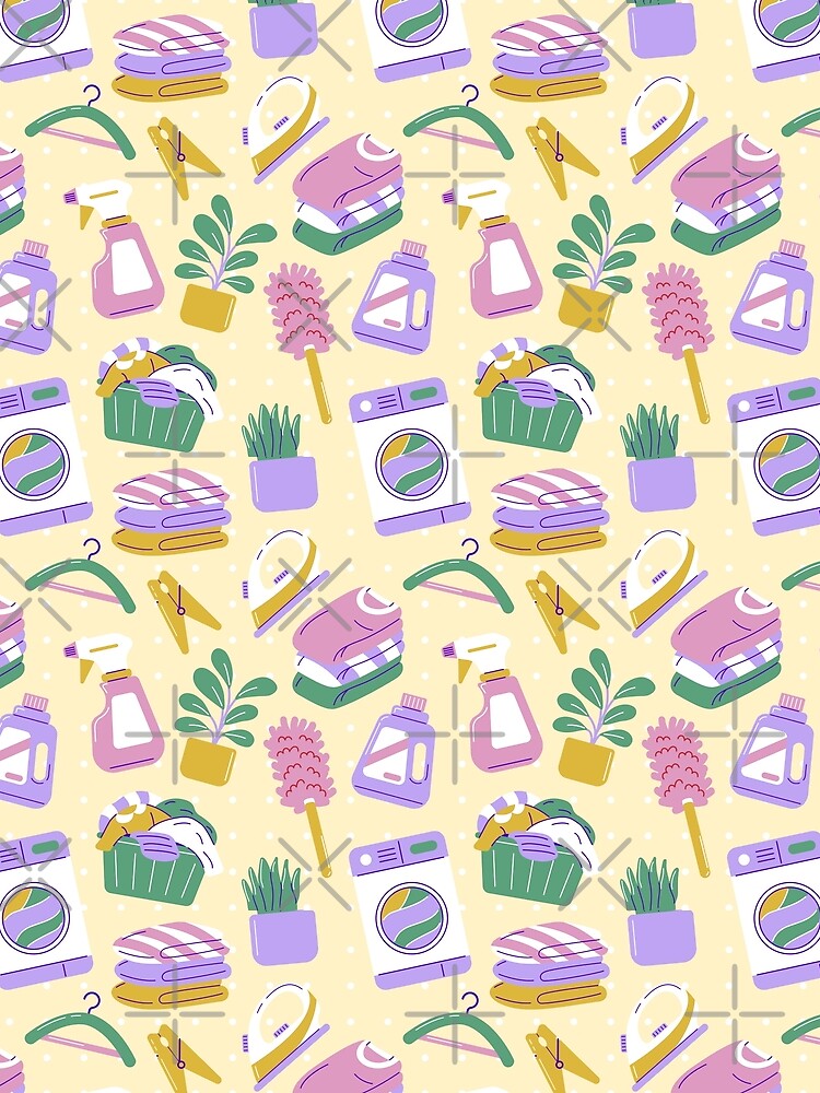 Cute Household Chores Themed Seamless Pattern Yellow by MadeByBeata