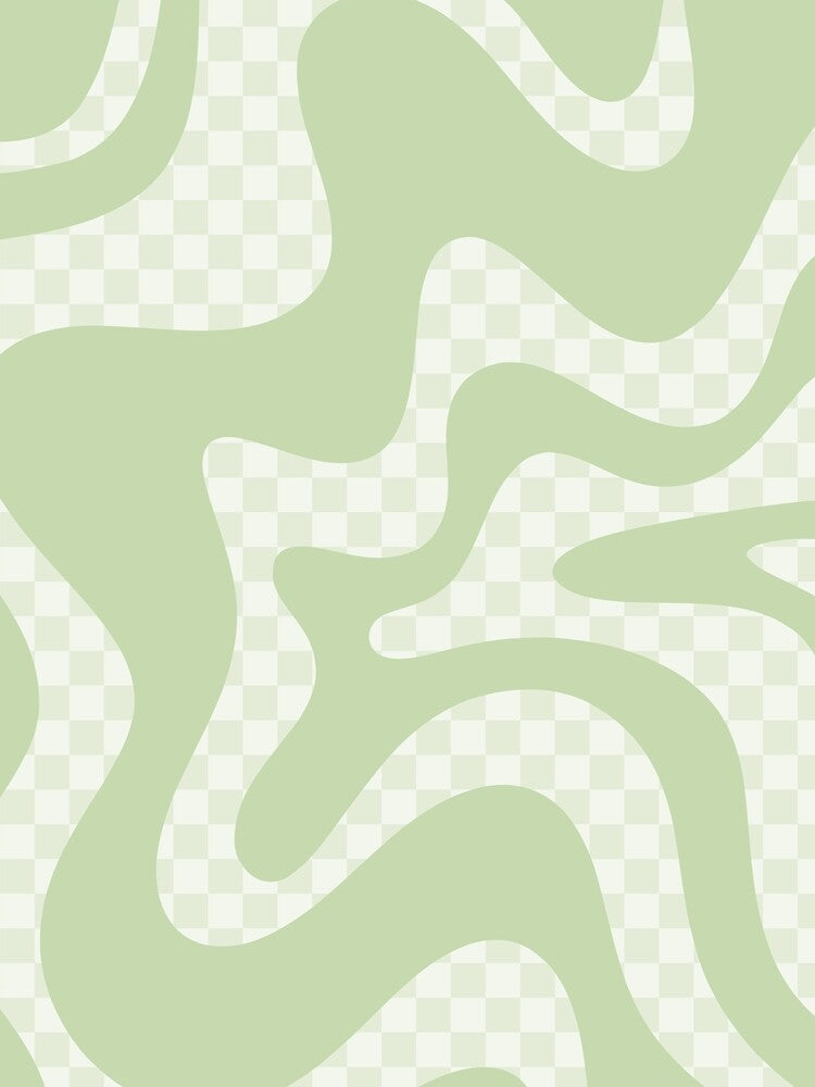 Checked Retro Liquid Swirl Square Pattern in Light Sage Green by kierkegaard