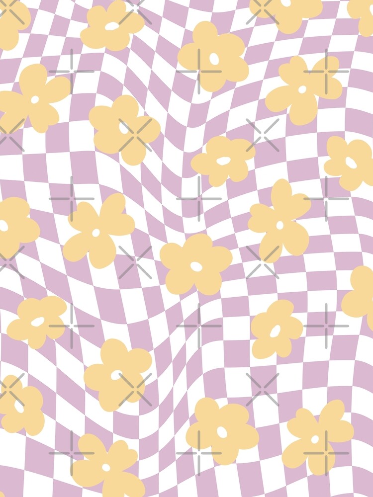 Psychedelic warped pastel checkerboard with flowers by TheColorFlow