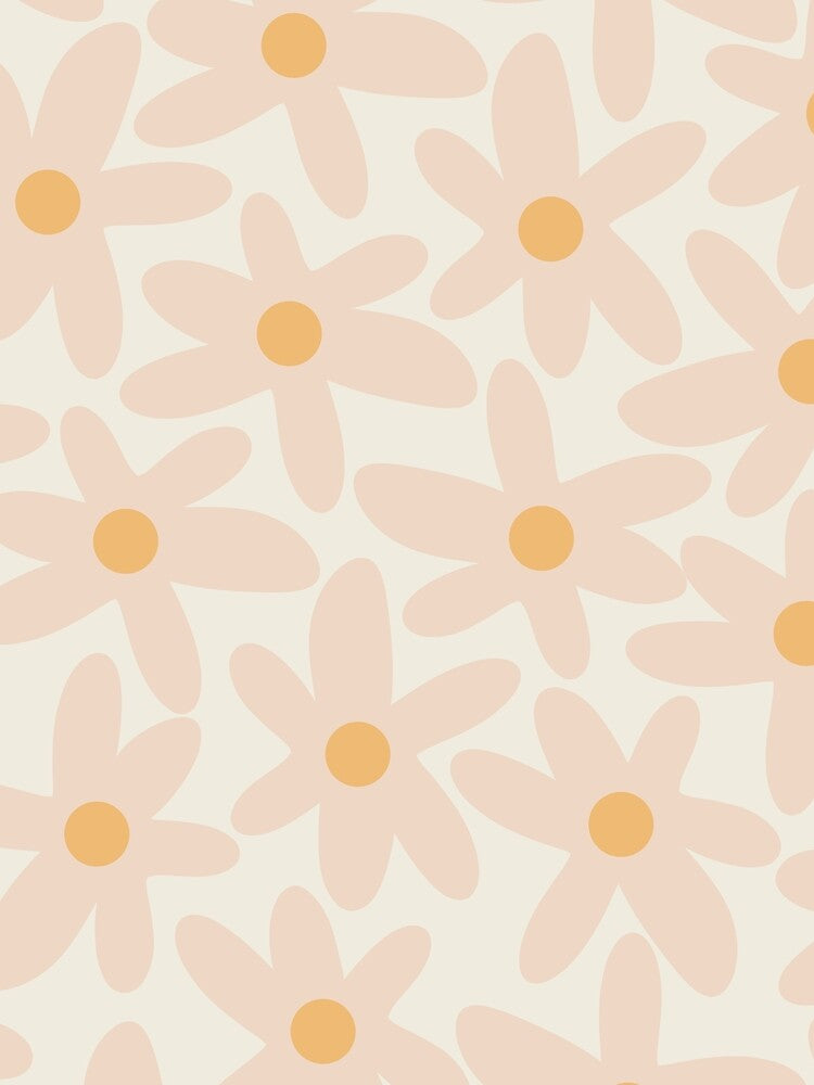 Daisy Time Retro Floral Pattern Pale Blush Pink and Mustard by kierkegaard