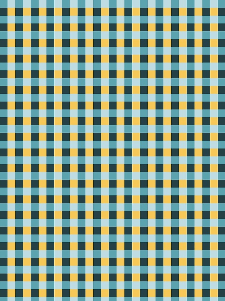 Teal and Gold Gingham Plaid | Modern Blue Yellow Checkered Pattern | Teal Mustard Sky Blue Gingham | Teal Gold Sky Blue Checkered Grid | Modern Farmhouse Blue Gingham by VivaFy