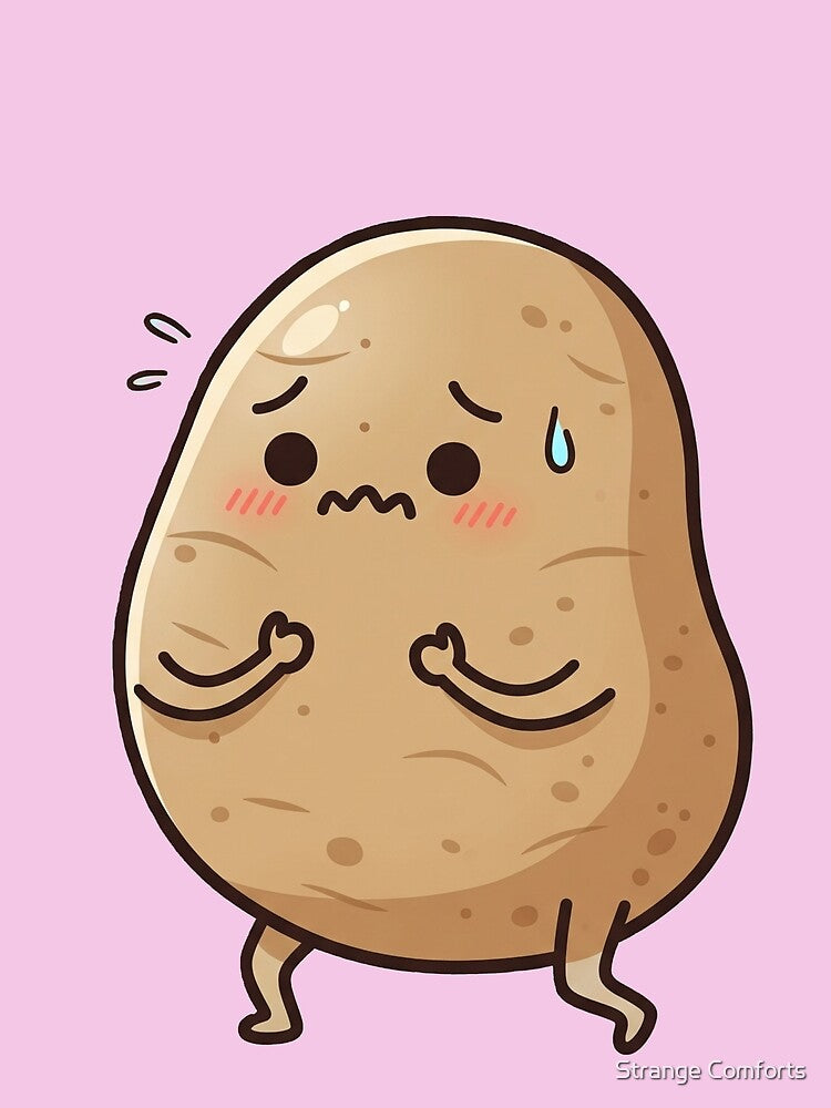 Worried Potato – Funny Anxiety Mascot Art Pink by Strange Comforts
