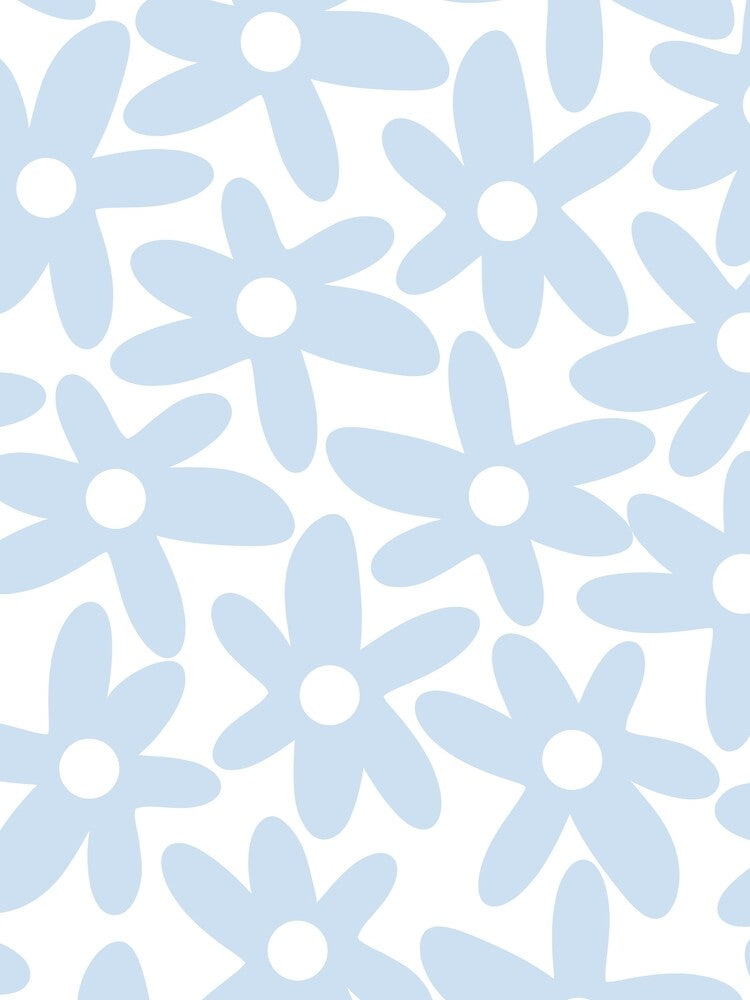 Daisy Time Floral Pattern in Pale Pastel Baby Blue and White by kierkegaard