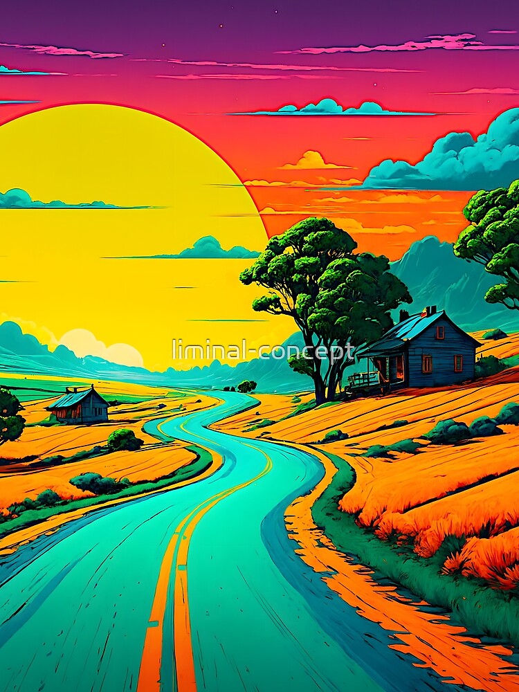 Pop Art Style Road Through Countryside - Liminal Space Concept Art by liminal-concept