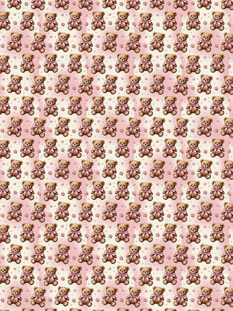 Coquette Teddy Bear Pattern | Pink Bow Aesthetic by DesignsByTaara