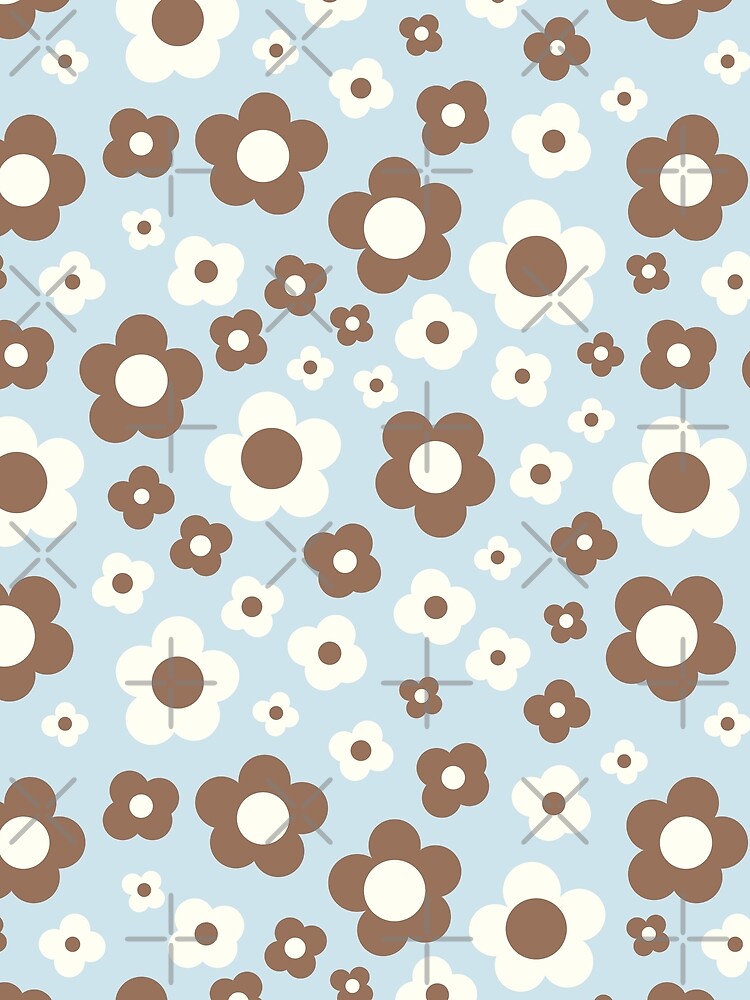pastel blue and brown groovy retro y2k 2000s big pastel flower power 1960s 60s 70s danish aesthetics coconut girl ditsy daisies by blomastudios
