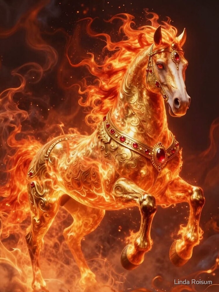 Flaming Fire Horse with Jeweled Armor – Lunar New Year 2026 by Linda Roisum