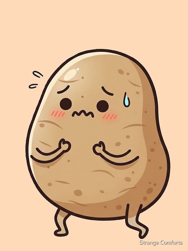 Worried Potato – Funny Anxiety Mascot Art Peach by Strange Comforts