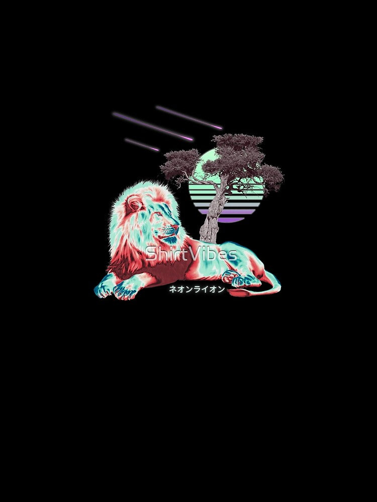 Neon Lion Vaporwave Synthwave Chrome Animal 80s by ShirtVibes