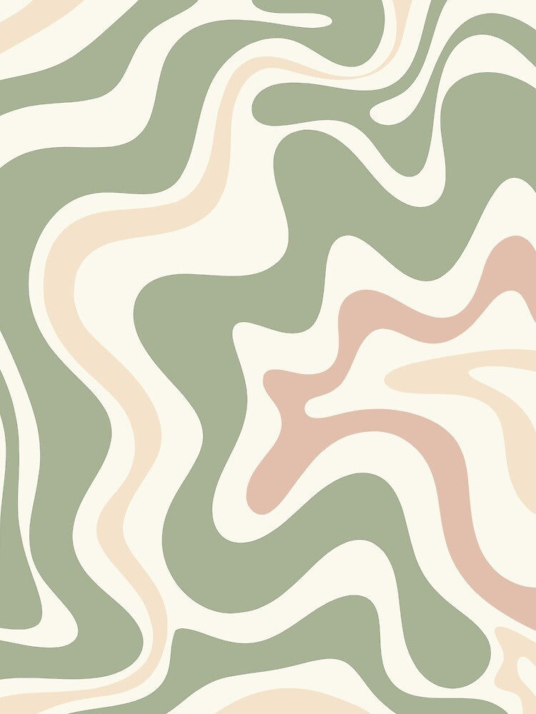 Retro Liquid Swirl Abstract Pattern Sage Green Blush Cream by kierkegaard