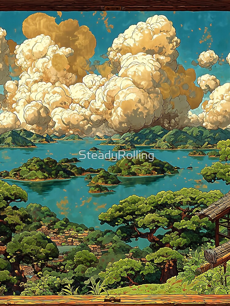 Golden Dream Window – Ukiyo-e Fantasy Landscape by SteadyRolling