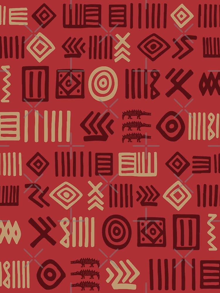 Authentic Bogolan Pattern - Red Tribal Art by Wolagno