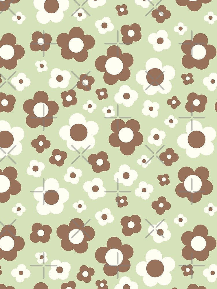 pastel green and brown groovy retro y2k 2000s big pastel flower power 1960s 60s 70s danish aesthetics coconut girl ditsy daisies by blomastudios