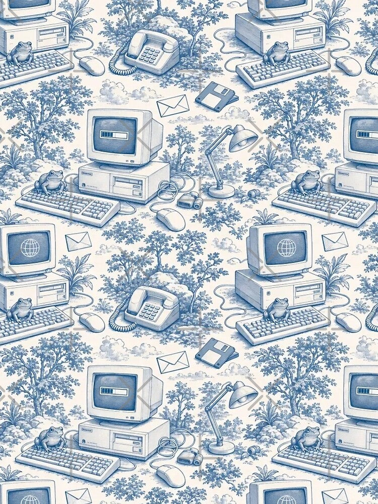 Y2K Dial Up Computer Toile Pattern Retro Internet by StickyGuys