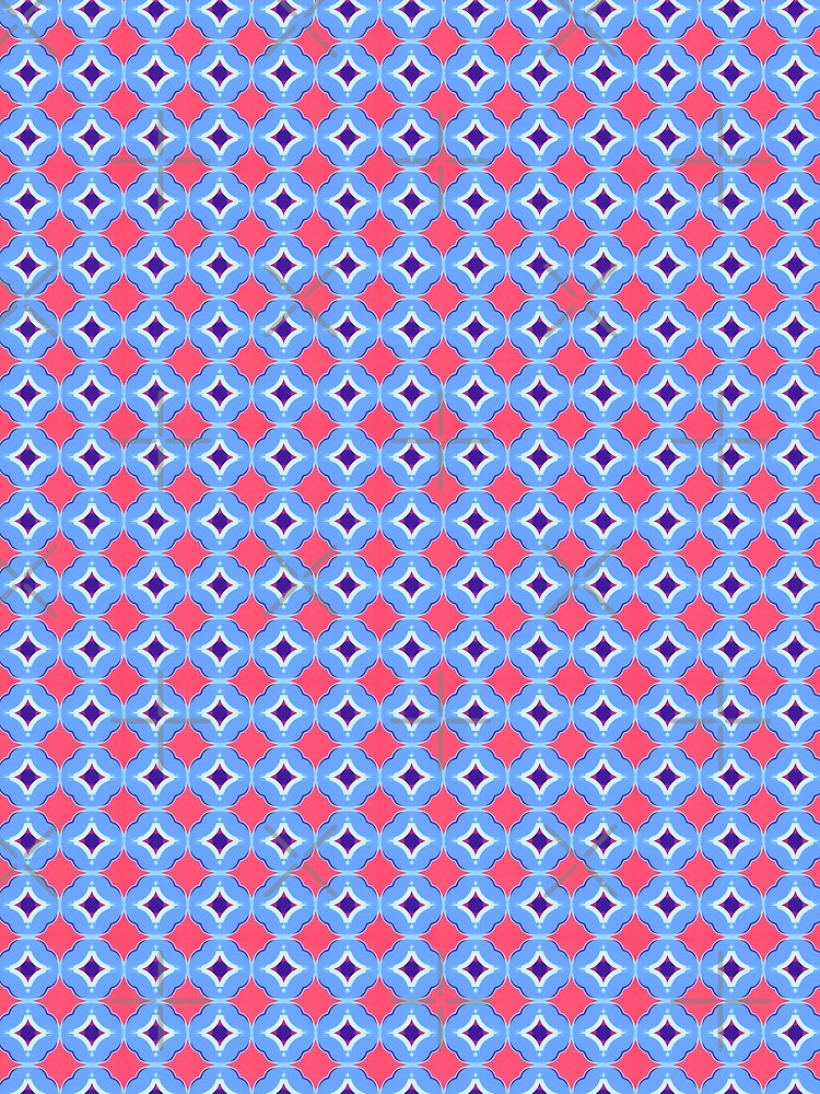 Retro Coral and Blue Floral Medallion - Dopamine Pop Art Pattern by UniqueDesign751