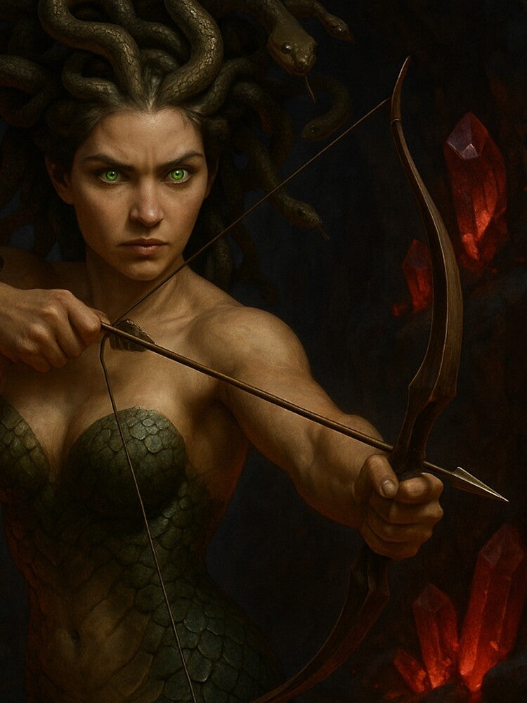 My Warrior Medusa – Mythology-Inspired Warrior Gorgon Artwork with Bow by P.Squared