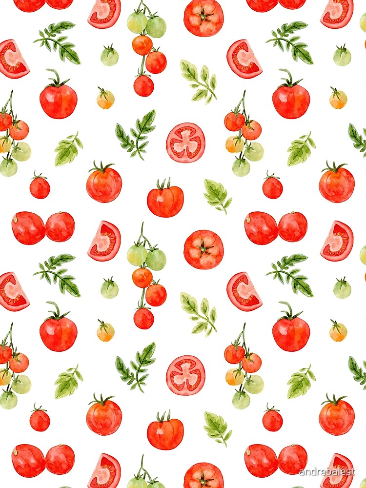 Tomatoes in Watercolor Pattern (White Background) by andrebalest.art