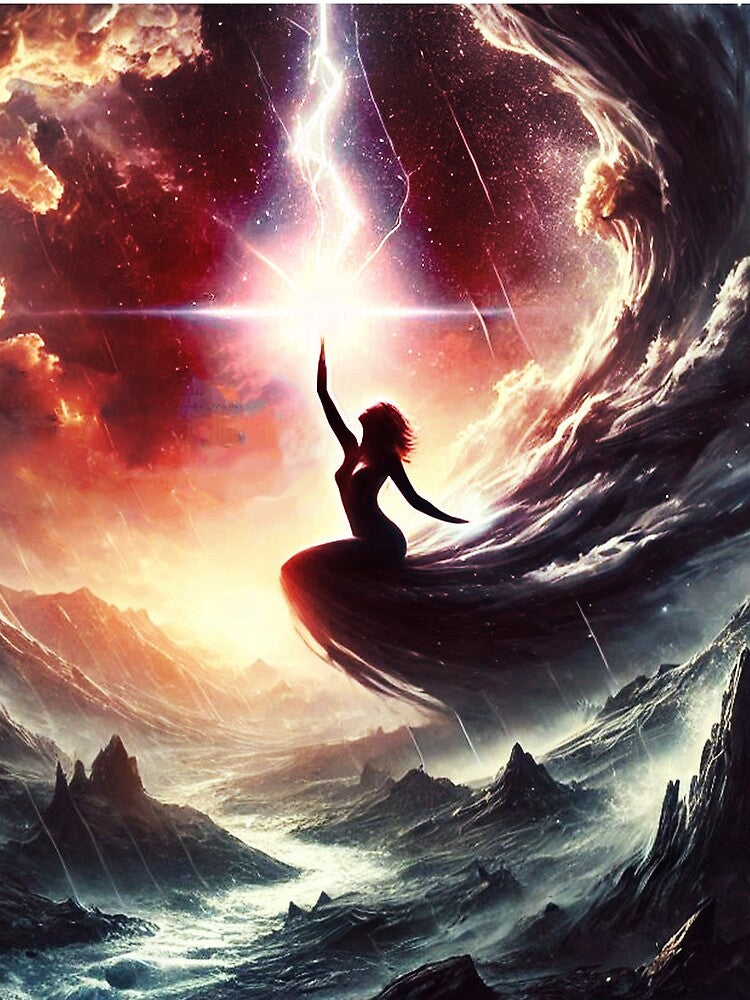 Storm Goddess Ascends – Dark Fantasy Lightning Ocean Art by DriftLens