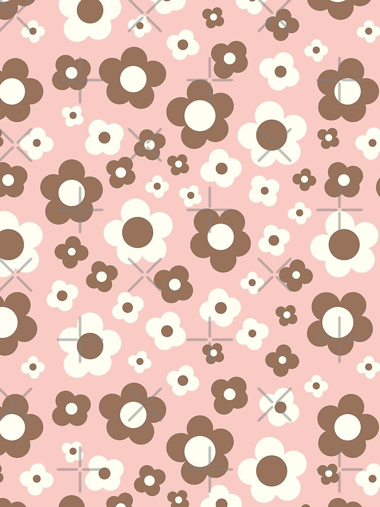 pastel pink and brown groovy retro y2k 2000s big pastel flower power 1960s 60s 70s danish aesthetics coconut girl ditsy daisies by blomastudios