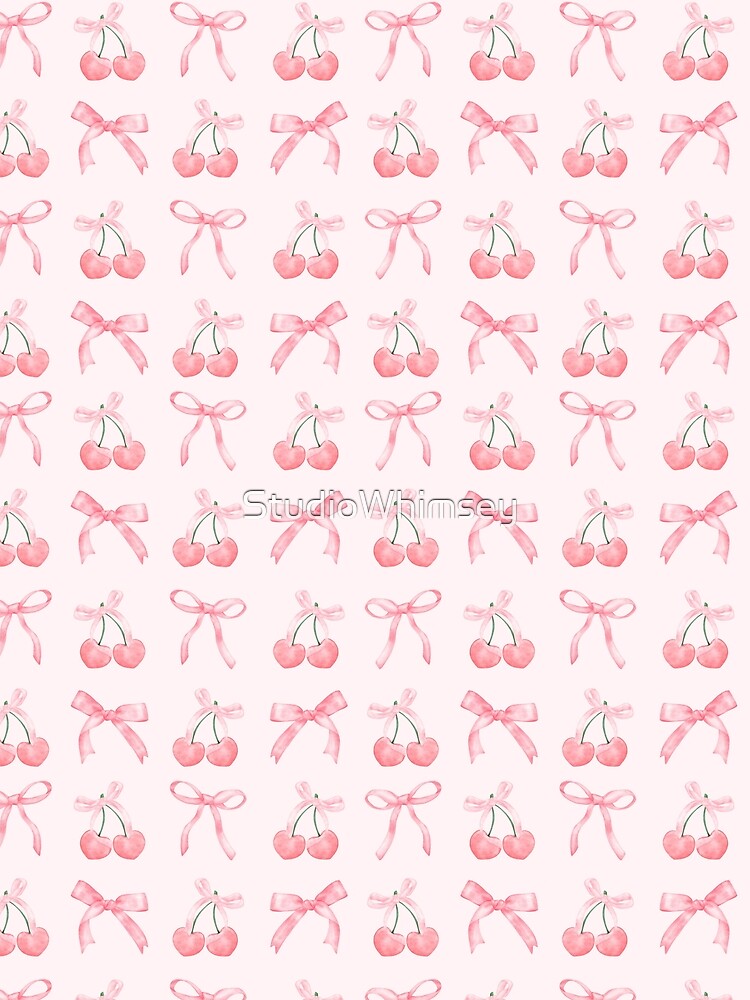 Coquette Pattern With Cherries and Pink Bows | Cute Dollette Soft Girl, Girly Girl, Girly Era, Pastel Pink, Feminine, Kawaii by StudioWhimsey