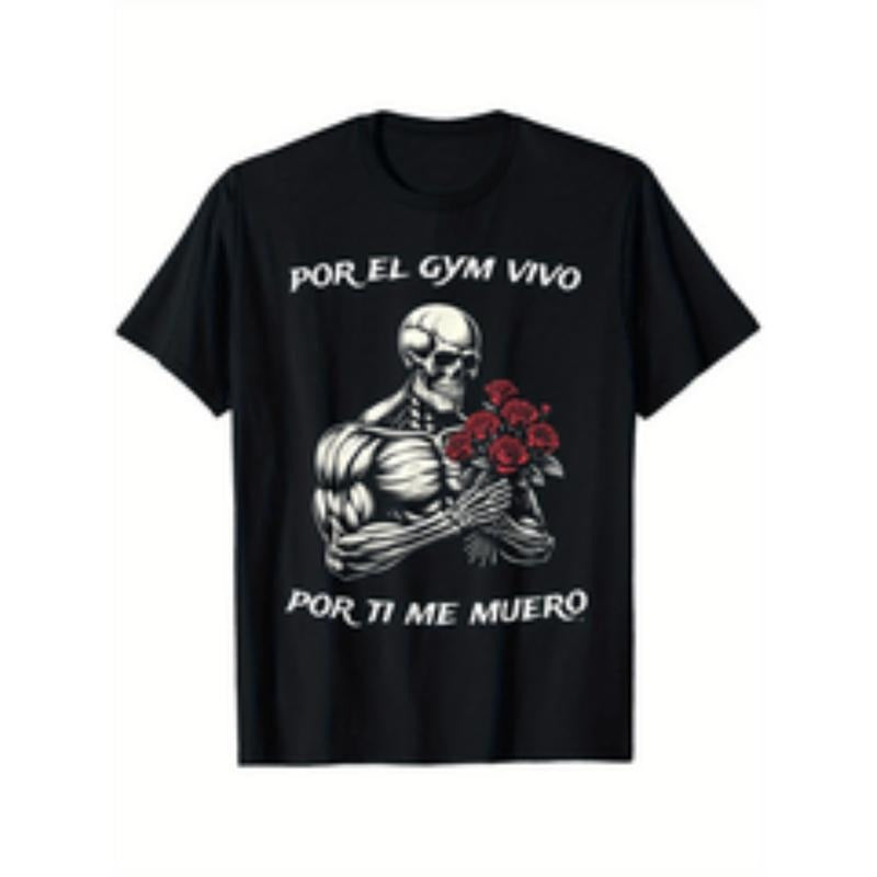 funny gym skeleton graphic t shirt unisex cotton casual round neck tee with mexican sayings     xxxl black Hoodie, Sweatshirt