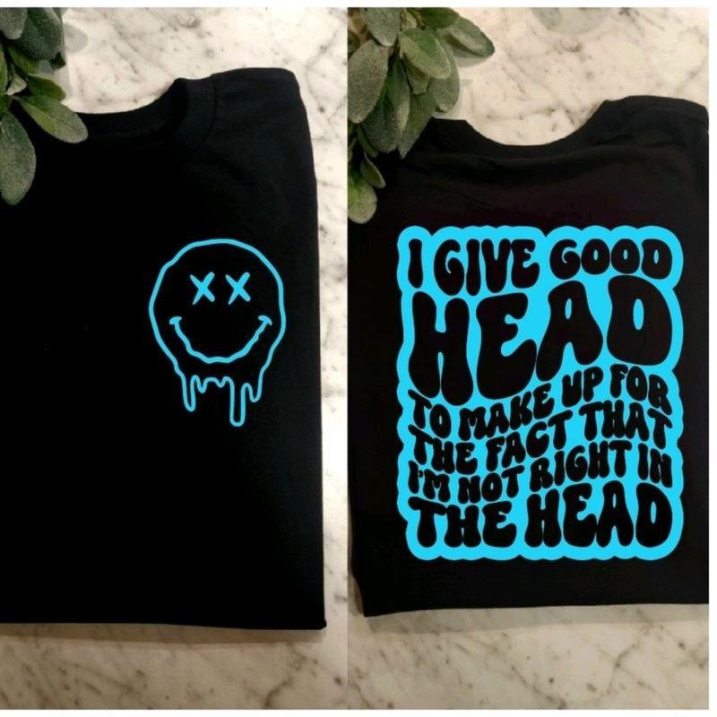 funny shirt not right in the head humor retro wavy lettering sarcasm short sleeve  Casual Top Cute T-Shirt Comfortable...