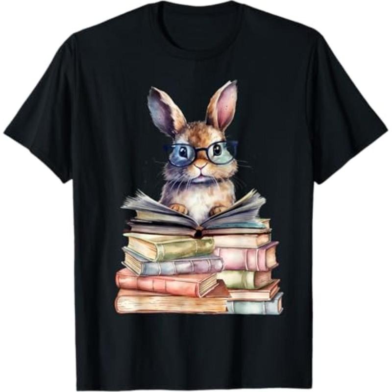 graphic tees Cute Reading Bunny With Glasses Books Bookworm Reader Book T-Shirt Hoodie, Sweatshirt | HypeDripTees.com