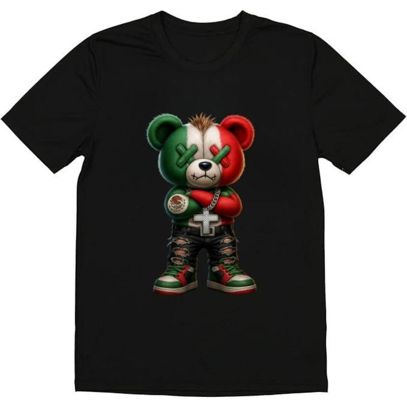 graphic tees Fashion Designer T-Shirts Cotton Graphic Tees with Stylish Bear with Mexican Flag,Crewneck, Casual, Man Top...