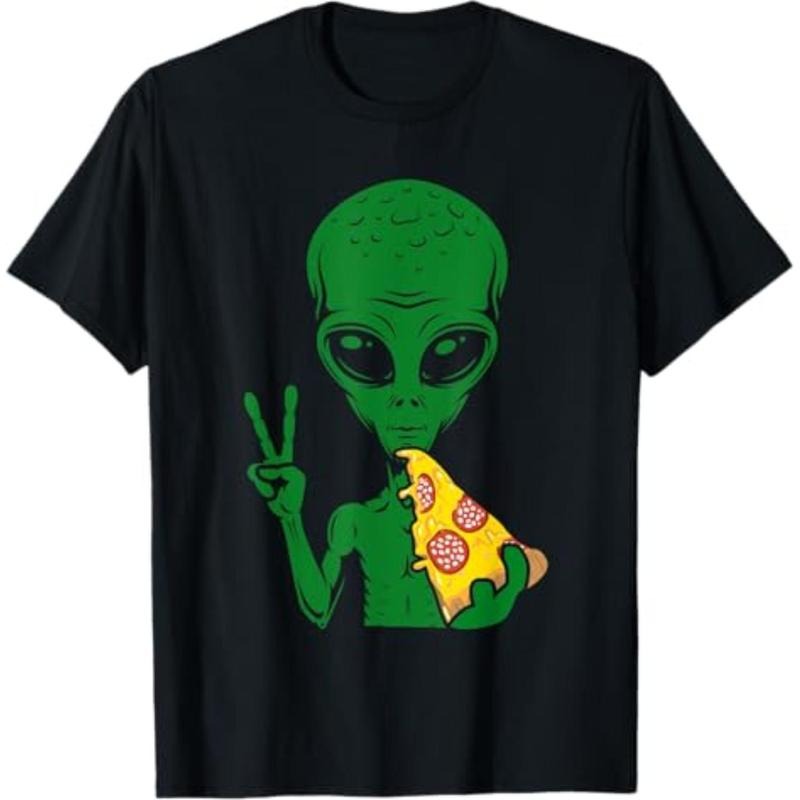 graphic tees Funny Alien Head Eating Pizza UFO Extraterrestrial T-Shirt Hoodie, Sweatshirt | HypeDripTees.com
