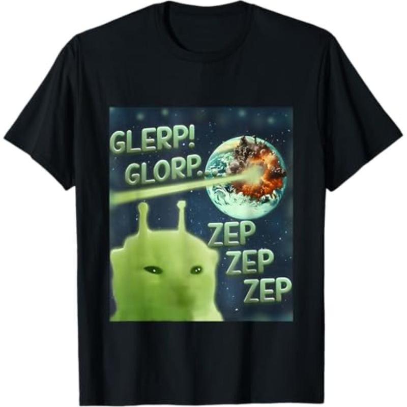 graphic tees Glerp Glorp Funny Alien Cat Meme, Brainrot Tee, Costume T-Shirt Hoodie, Sweatshirt | HypeDripTees.com