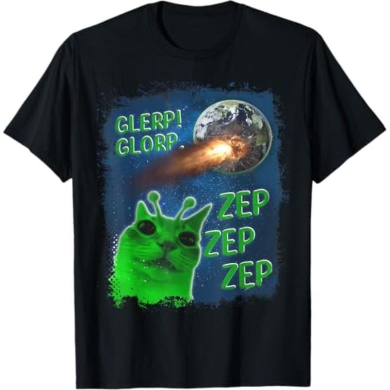 graphic tees Glerp Glorp Funny Alien Cat T-Shirt Hoodie, Sweatshirt | HypeDripTees.com