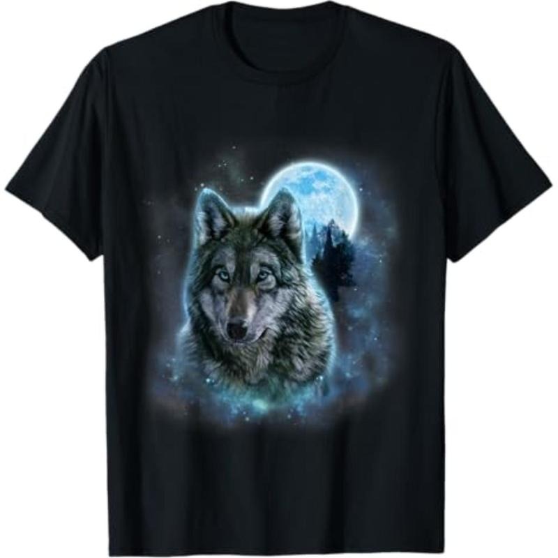 graphic tees Grey Wolf Hunting Ground, Icy Moon, Forest, Galaxy T-Shirt Hoodie, Sweatshirt | HypeDripTees.com