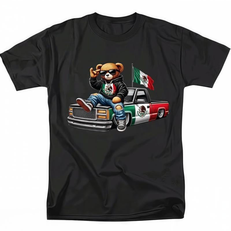 graphic tees Mens Fashionable Crew Neck T-Shirt Comfortable Fit,PatternedPrint Chill Mexican Bear with Truck Tee Perfect...