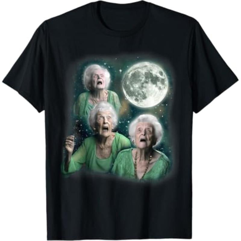 graphic tees Three Granny Moon | 3 Old Ladys Howling Weird Cursed Meme T-Shirt Hoodie, Sweatshirt | HypeDripTees.com
