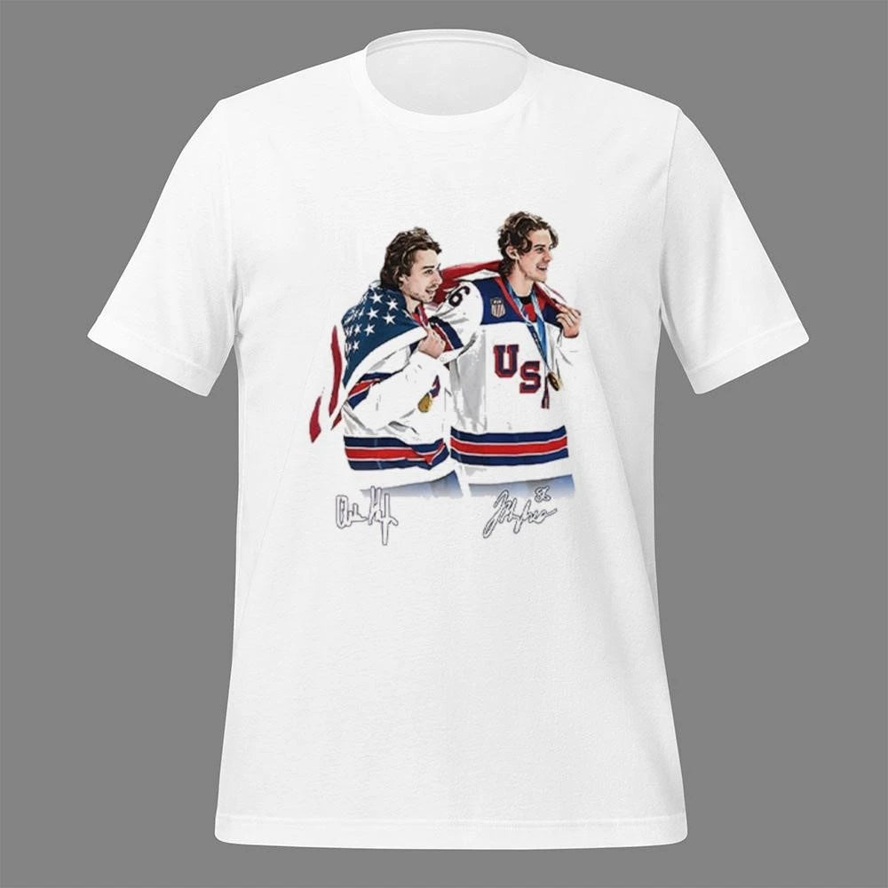 Hughes Brotherhood Team USA Hockey Shirt