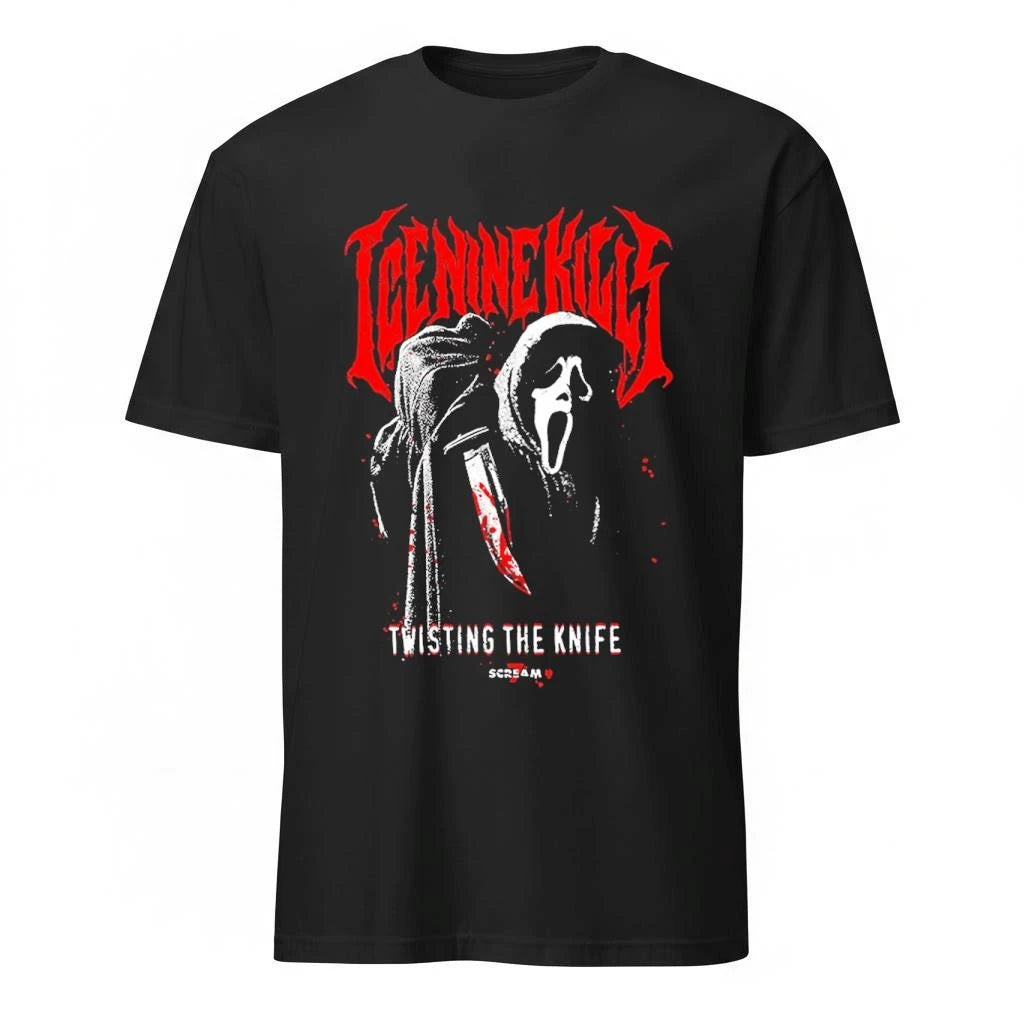 Ice Nine Kills x Scream 7 Ghostface Merch Long Distance Tee Twisting Knife Shirt