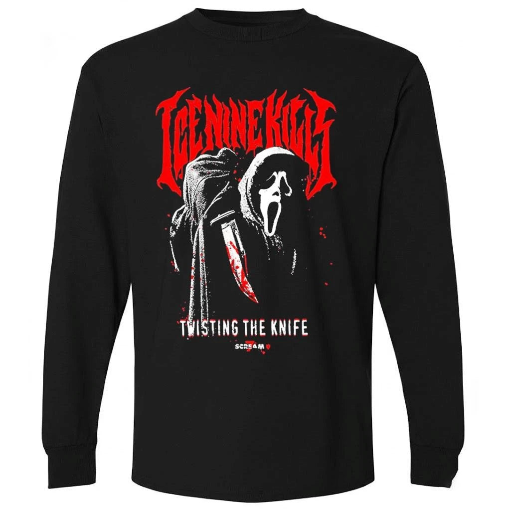 Ice Nine Kills x Scream 7 Ghostface Merch Long Distance Tee Twisting Knife Shirt