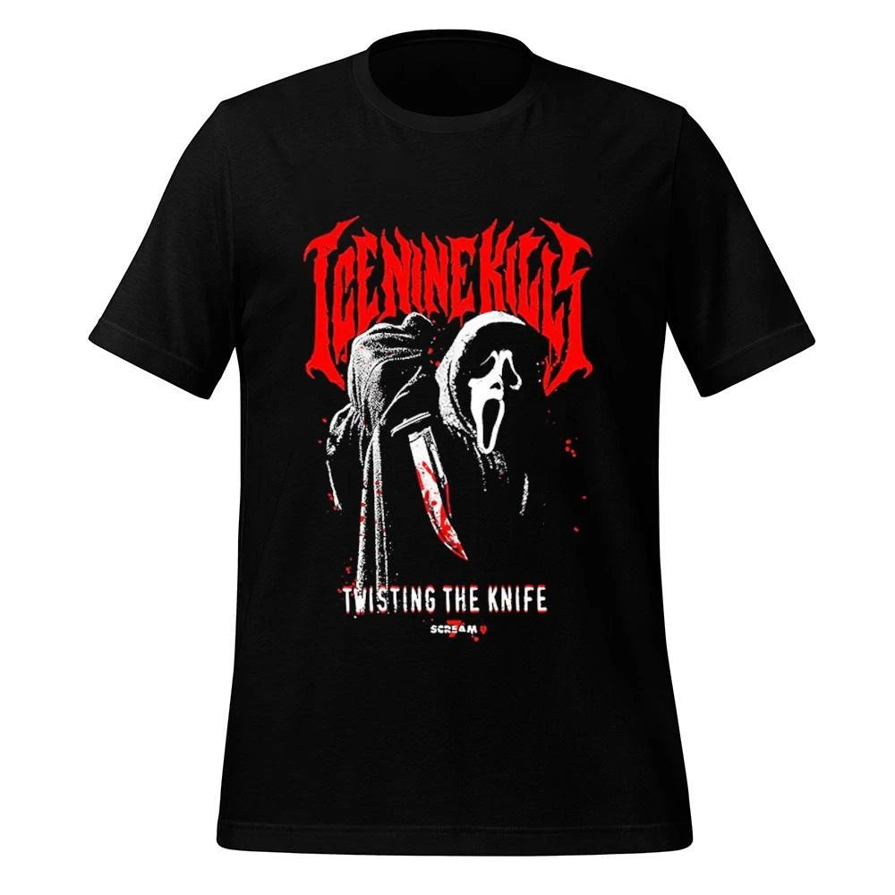 Ice Nine Kills x Scream 7 Ghostface Merch Long Distance Tee Twisting Knife Shirt