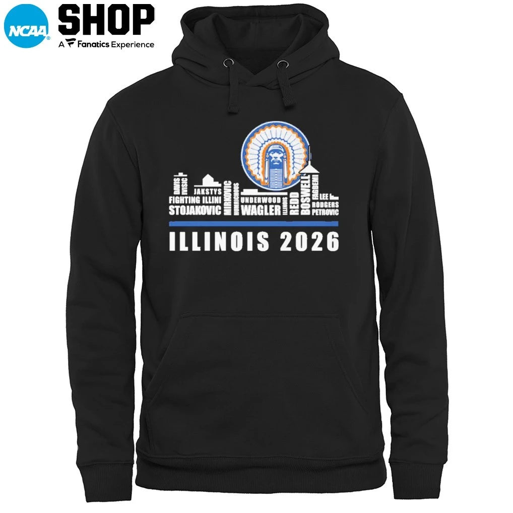 Illinois Fighting Illini Skyline City Players Names Illinois 2026 T-Shirt