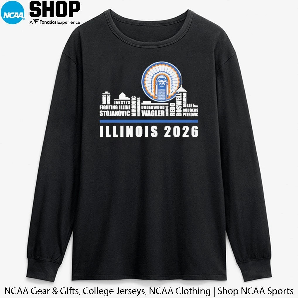 Illinois Fighting Illini Skyline City Players Names Illinois 2026 T-Shirt