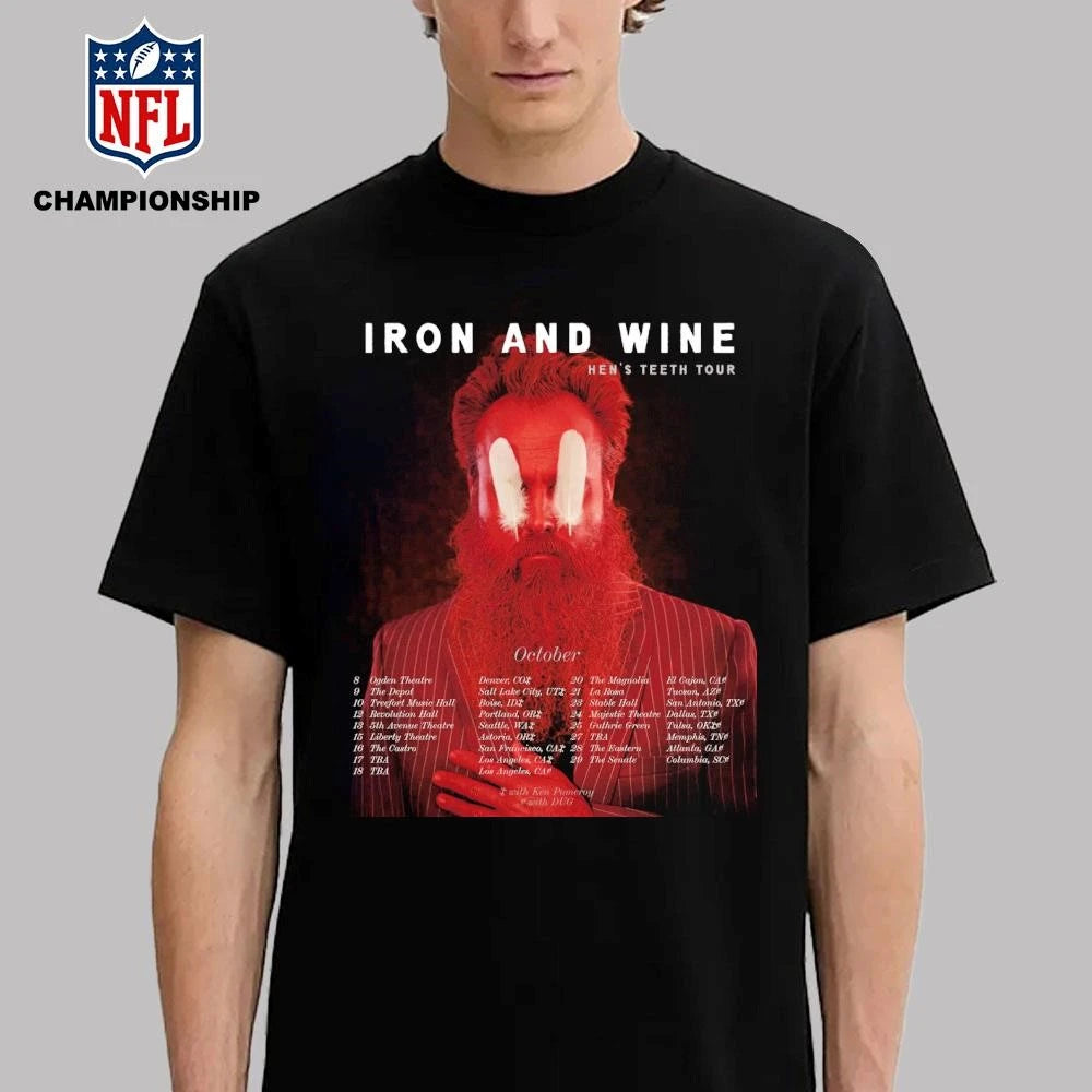 Iron And Wine Live Concert Poster At Ogden Theatre In Denver CO On October 8 2026 Hen’s Teeth Tour Feather Mask Artwork Shirt
