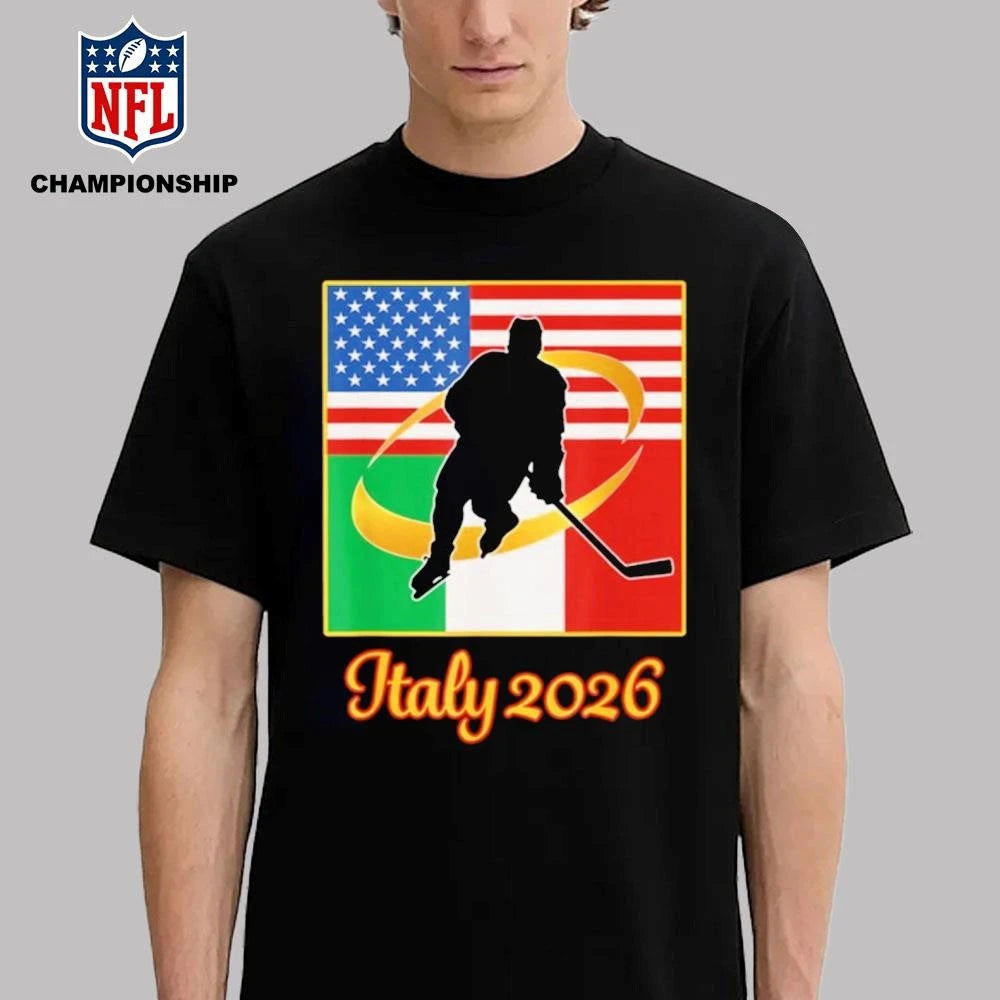 Italy 2026 Ice Hockey 2026 USA Italy Flags Winter Sports Shirt