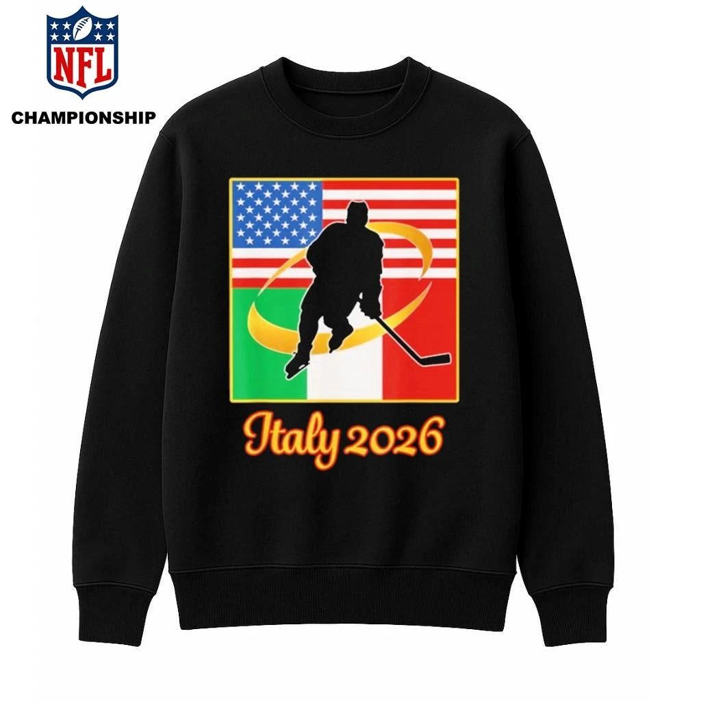 Italy 2026 Ice Hockey 2026 USA Italy Flags Winter Sports Shirt