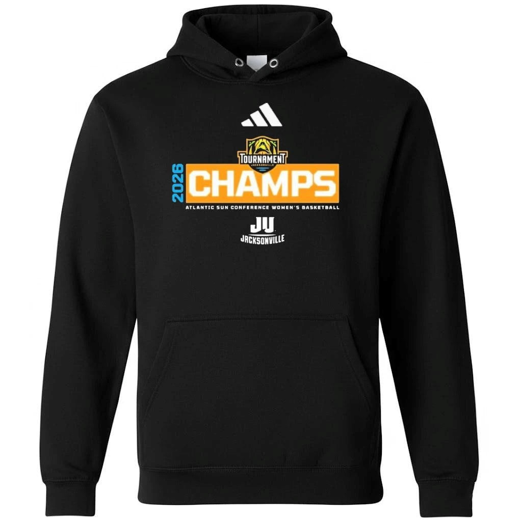 Jacksonville Dolphins 2026 Champions Atlantic Sun Conference Womes Basketball Tournament Adidas Black  Shirt