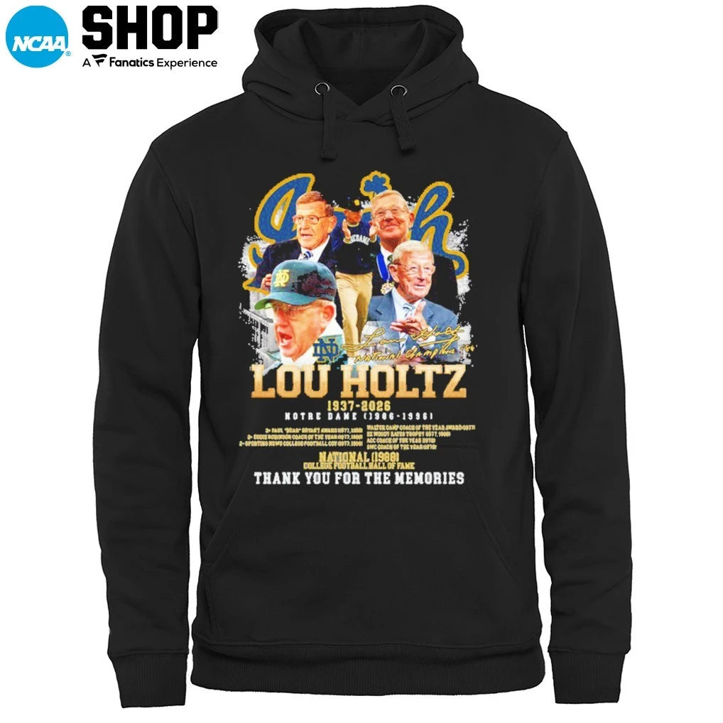 Lou Holtz 1937-2026 Notre Dame 1986-1996 Thank For The Memories Signature T-Shirt
