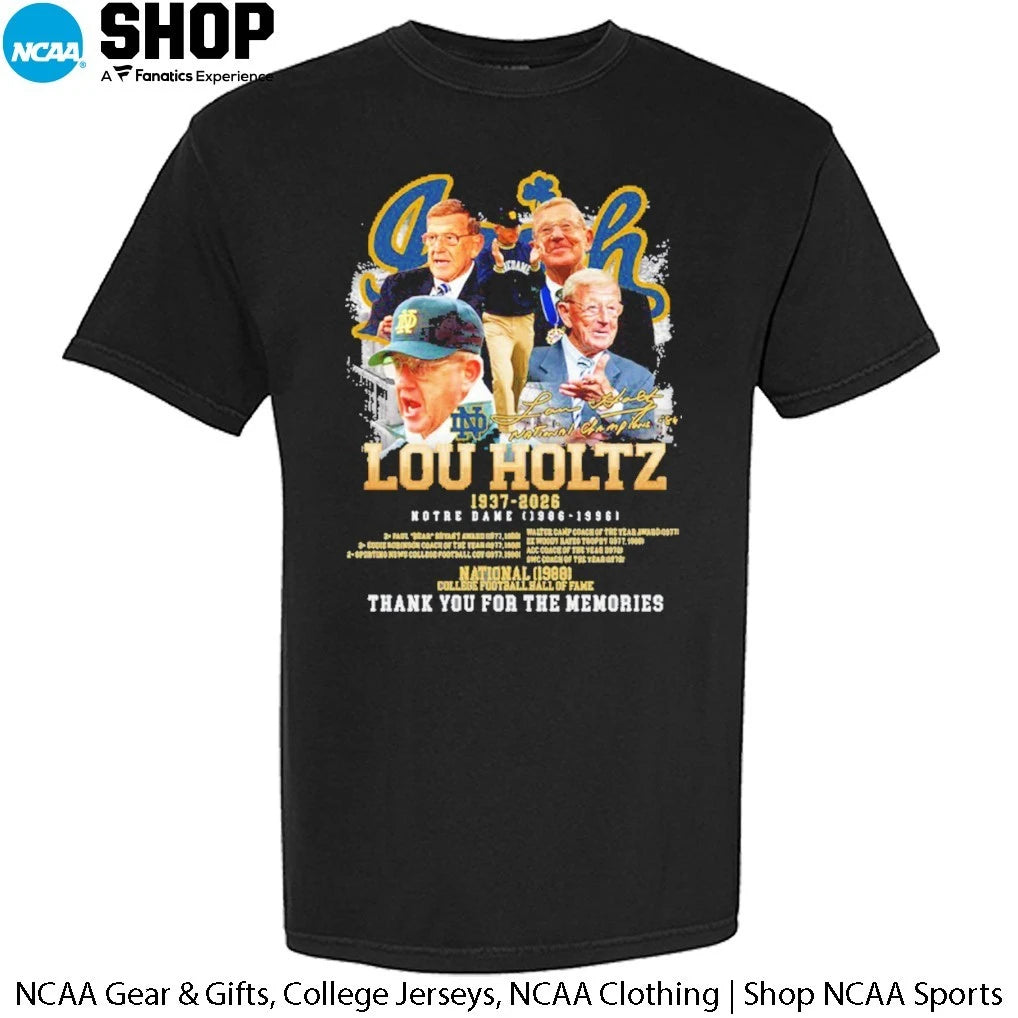 Lou Holtz 1937-2026 Notre Dame 1986-1996 Thank For The Memories Signature T-Shirt