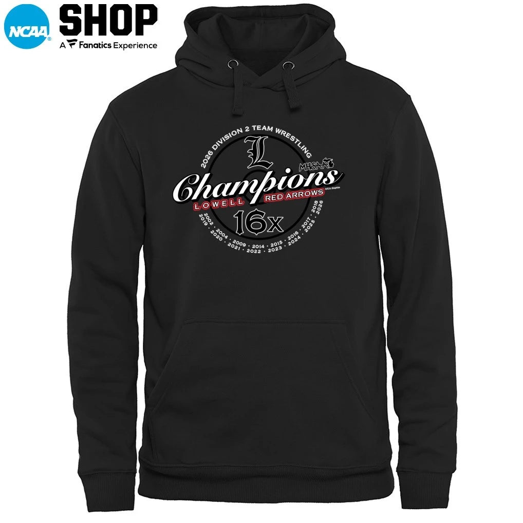 Lowell Red Arrows 16x Division 2 Team Wrestling Champions T-Shirt