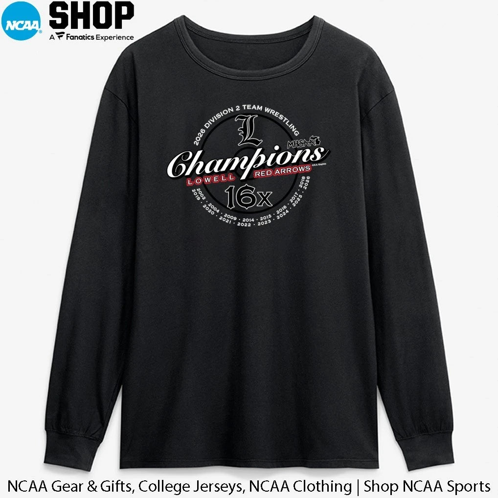 Lowell Red Arrows 16x Division 2 Team Wrestling Champions T-Shirt